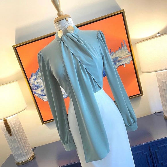 Sage Green High Neck Long Sleeve Shirt - Picture 2 of 2